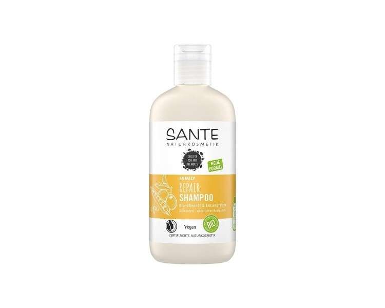 SANTE Naturkosmetik Repair Shampoo for Damaged Hair with Organic Olive Oil and Pea Protein 250ml