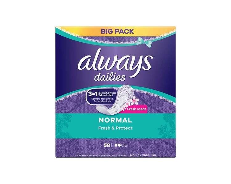 Always Dailies Fresh and Protect Normal Fresh Panty Liners 58 Count