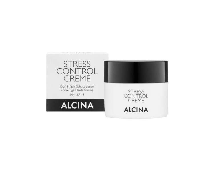 ALCINA Stress Control Cream 50ml Face Care with 3-Fold Protection Against Premature Skin Aging - With SPF 15, Lycopene and DEFENSIL