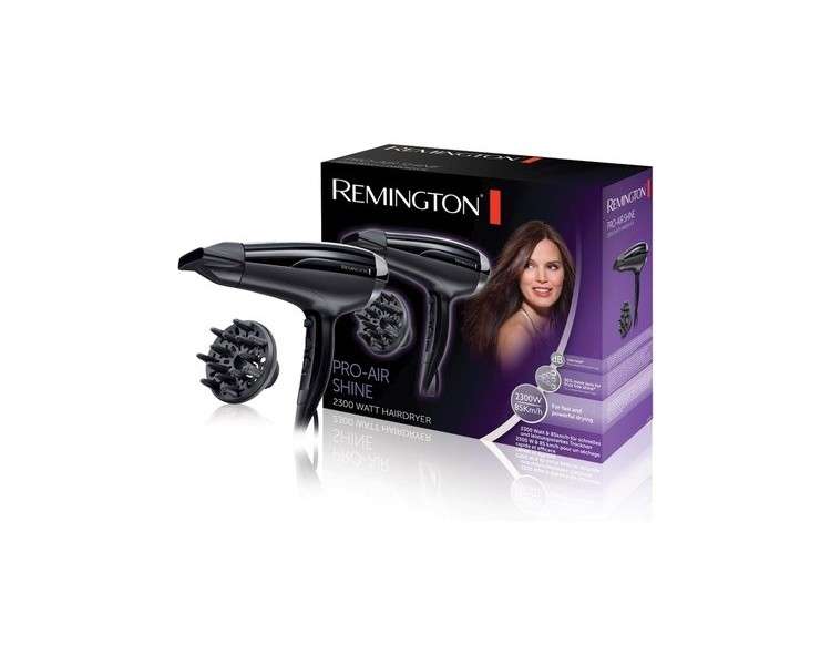 Remington Pro Air-Shine Ion Hair Dryer 2300W with Ceramic-Tourmaline Ring Styling Nozzle and Diffuser