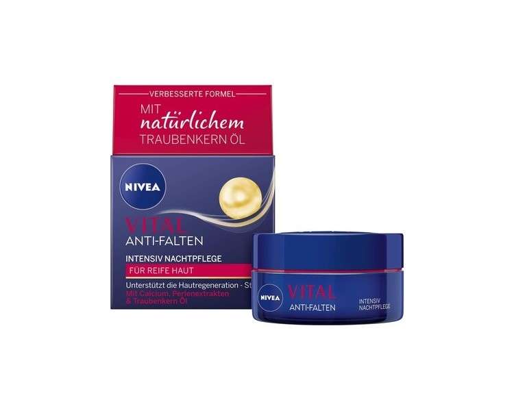 NIVEA Vital Intensive Night Cream 50ml with Calcium, Pearl Extracts and Natural Grape Seed Oil