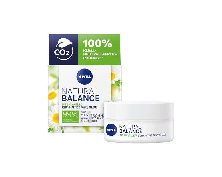 NIVEA Natural Balance Rich Day Care Moisturizer 50ml with Organic Chamomile, Jojoba and Almond Oil for Dry and Sensitive Skin