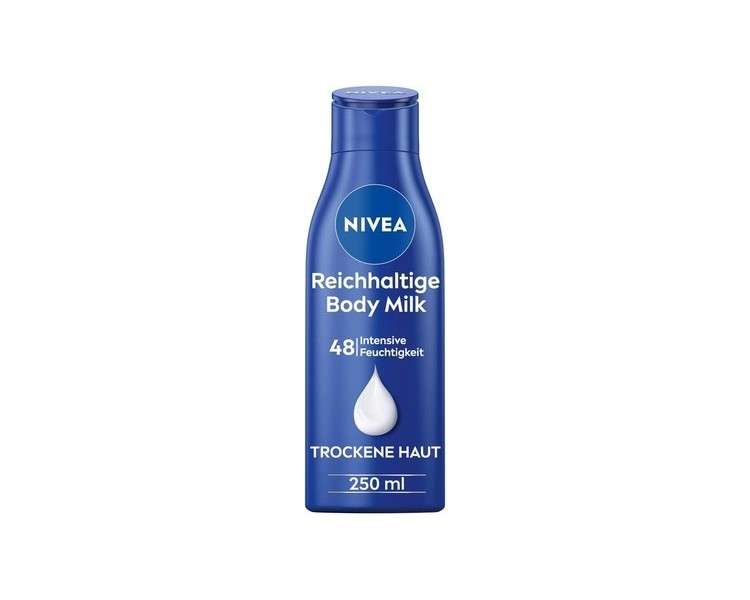 NIVEA Rich Body Milk 48h Moisturiser with 3-in-1 Formula for Dry Skin 250ml