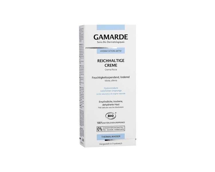 GAMARDE Bio-Cosmetics Ultra Rich Cream with Hyaluronic Acid, Shea Butter & Argan Oil 40ml