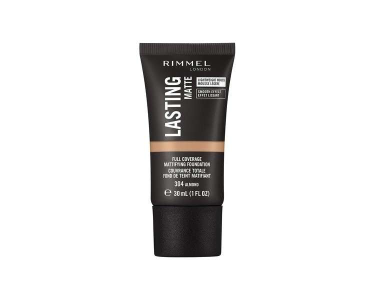 Rimmel Lasting Matte Full Coverage Lightweight Foundation 30ml 304 Almond