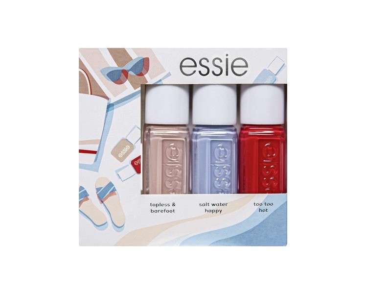 L'Oreal Essie Nail Polish Summer Kit Nude Topless and Barefoot, Blue Shade Saltwater Happy, Red Too Too Hot 0.10101kg