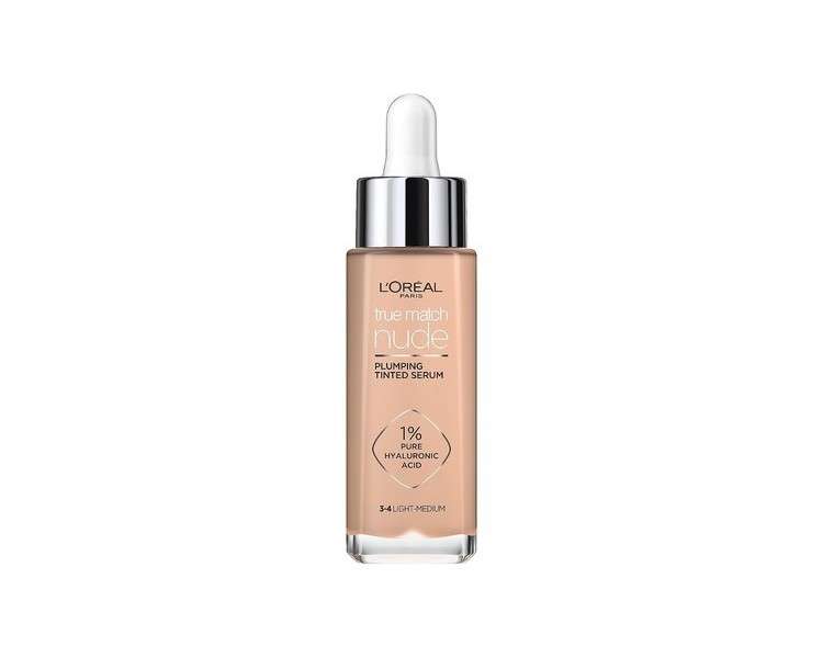 L'Oreal Paris True Match Tinted Serum Foundation with 1% Hyaluronic Acid 30ml Shade 3-4 Light-Medium