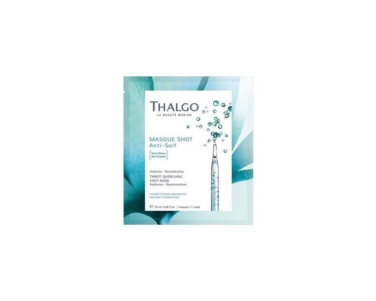 THALGO Marine Skincare Thirst Quenching Shot Mask Blue Ocean Sap and Hyaluronic Acid Face Mask 1 Mask 20ml 0.68 fl. oz.