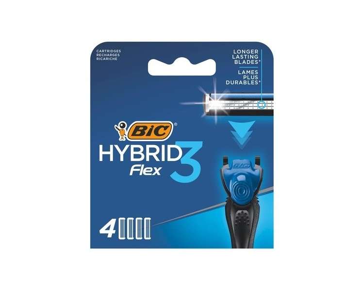 BIC Hybrid 3 Flex Men's Razor Refills with 3 Nano-Tech Titanium Moveable Blades