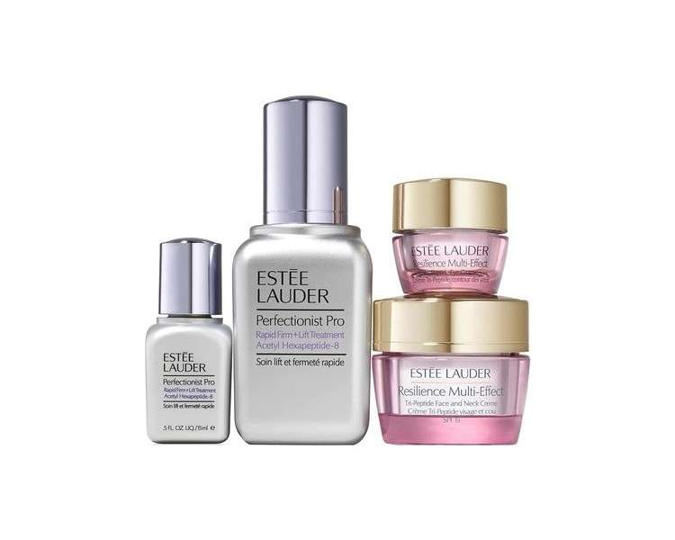 Perfectionist Pro Rapid Firm + Lift Treatment Acetyl Hexapeptide-8 50ml. Resilience Multi-Effect Tri-Peptide Face and Neck Creme SPF15 15ml. Resilience Multi-Effect Tri-Peptide Eye Cream 5ml. Micro Essence Skin Activating treatment Lotion 7ml.