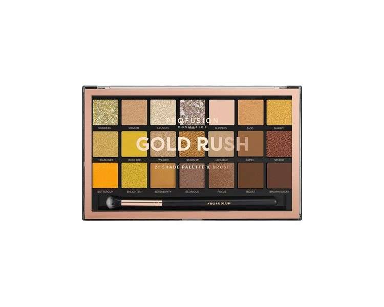 Profusion Cosmetics Gold Rush Eyeshadow Palette with 21 Shades and Free Pro Series Makeup Brush
