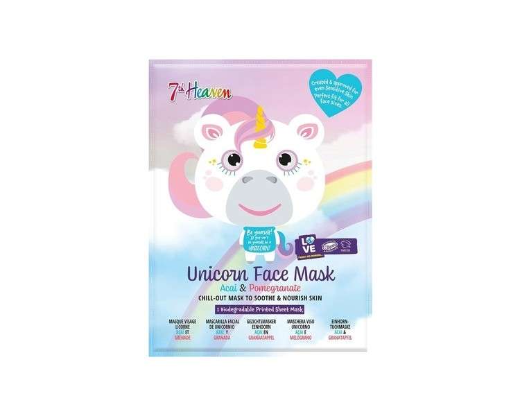 7th Heaven Unicorn Face Sheet Mask with Acai and Pomegranate to Soothe and Nourish Skin