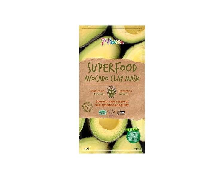 7th Heaven Superfood Avocado Clay Mask Brightening and Exfoliating Mask with Avocado and Walnut for Deep Pore Cleanse 10g