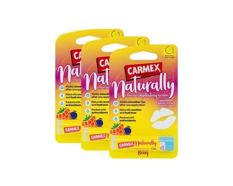 Carmex NATURALLY Berry Lip Balm Natural Hydrating Moisturising Stick 4.25g