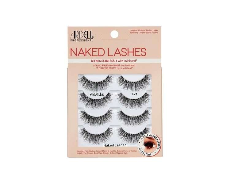 Ardell False Eyelashes Naked Lash 421 Black Subtle Volume and Length Beautiful Soft Lightweight Lashes - Pack of 4