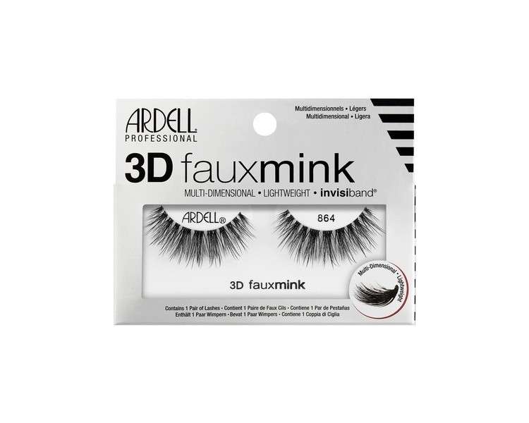 Ardell 3D Faux Mink False Eyelashes 864 Black Multi-Layered Extreme Curl Soft Ultra Luxurious Uneven Lengths Full Volume Long Length Vegan-Friendly