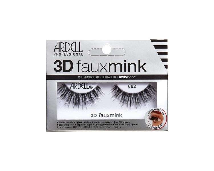 Ardell 3D Faux Mink False Eyelashes 862 Black Multi-Layered Extreme Curl  Soft Ultra-Luxurious Full Volume Long Length Knot-Free Invisiband Vegan-Friendly Cruelty-Free Eyelashes