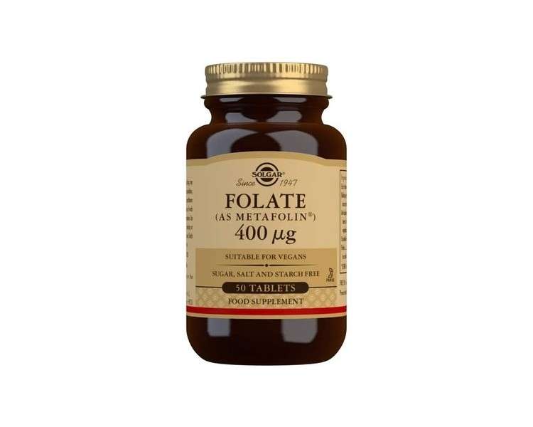Solgar Folate 400µg Tablets Supports Blood Formation Helps Reduce Tiredness and Fatigue Wellbeing for Men and Women Vegan