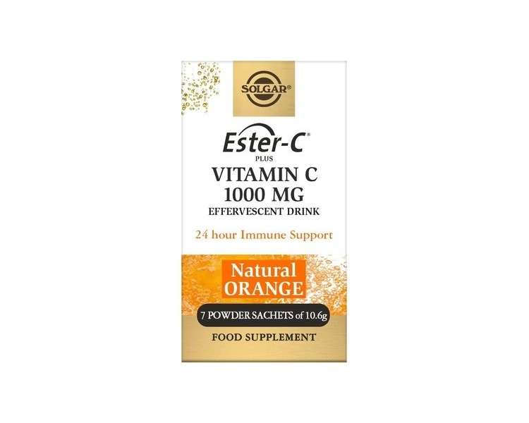 Solgar Ester-C Plus Effervescent Sachets - Recharge Body and Mind - with B-Vitamins, Zinc and Magnesium - Immunity Support - Pack of 7