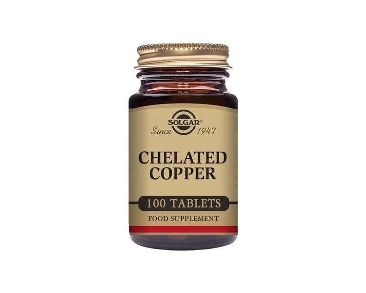 Solgar Chelated Copper Tablets Supports Immunity for Healthy Hair and Skin 100 Tablets