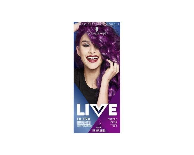 Schwarzkopf LIVE Ultra Brights Or Pastels Vibrant Semi-permanent Purple Hair Dye Lasts Up to 15 Washes Purple Punk 094