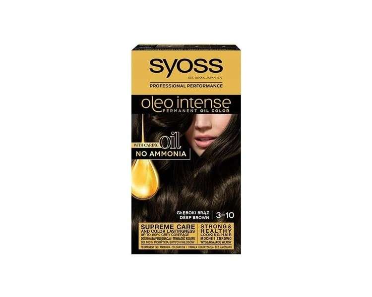 Syoss Oleo Intense Hair Dye with Permanent Coloring 3-10 Deep Brown Oils