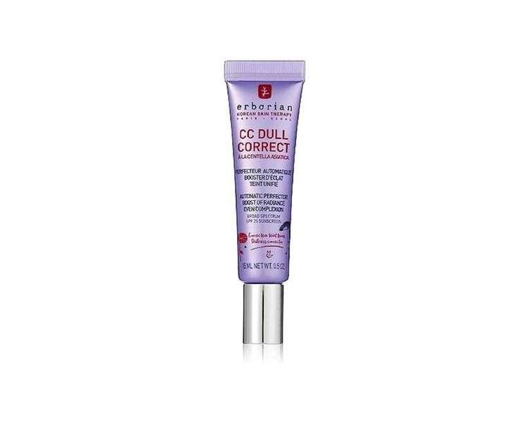 Erborian CC Dull Correct with Centella Asiatica Korean Skincare and Makeup Cream Primer Blur for Radiance Boosting and Soothing Effects Even Complexion SPF 25 All Skin Type 15ml