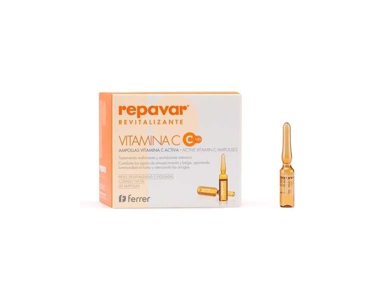 Repavar Revitalize Active Vitamin C Ampoules 20 Units - Antiaging, Intense Revitalizing and Firming Treatment, High Concentrate Vitamin C 20 Count