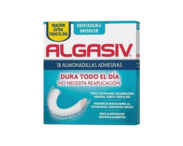 Algasiv Adhesive Pads for Lower False Dentures Last All Day and Protect Gums 18 Units