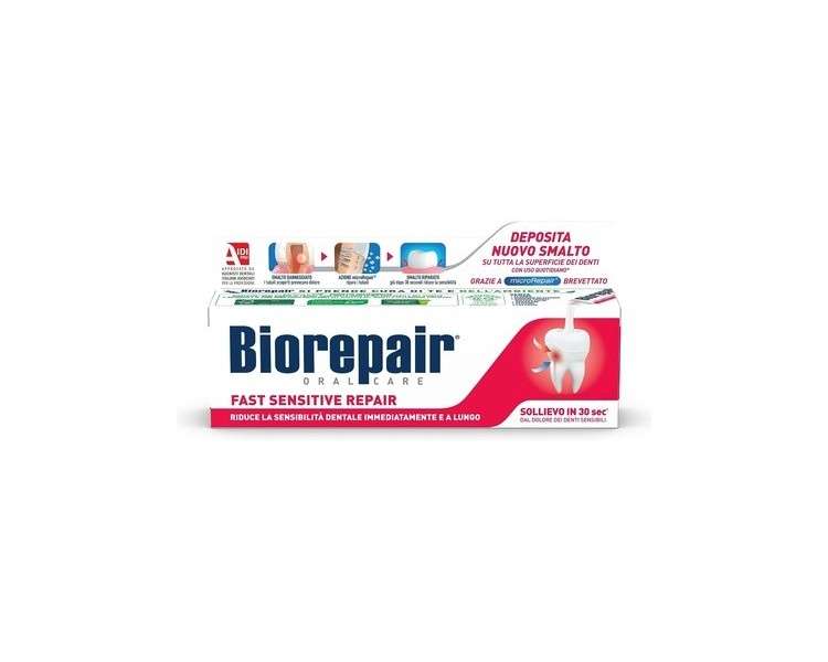 Biorepair Fast Sensitive Repair Toothpaste with microRepair 2.5 Fluid Ounce 75ml Tube