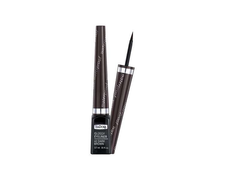 IsaDora Glossy Brown Liquid Eyeliner Waterproof Quick Dry Liquid Eye Liner Precision Felt Tip Vegan Makeup 3.7ml 42 Dark Brown