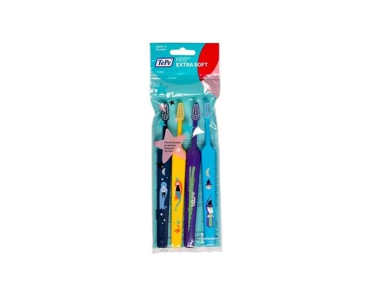 TePe Kids X-Soft Toothbrush for Children from 3 Years - Extra Soft and Colorful Brush for Gentle and Sufficient Cleaning - Multicolor 4 Count