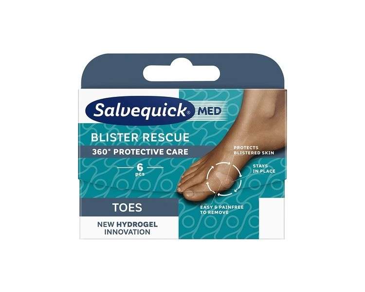 Salvequick Blister Rescue Toe Hydrogel Wound Pads for Blisters on The Toes - Pack of 6