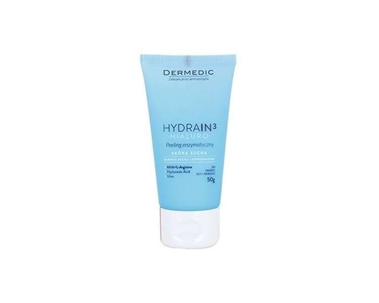 Dermedic Hydrain3 Hialuro Enzymatic Peeling 50g - Recommended for Gentle Cleansing of Sensitive and Dry Skin - Hypoallergenic