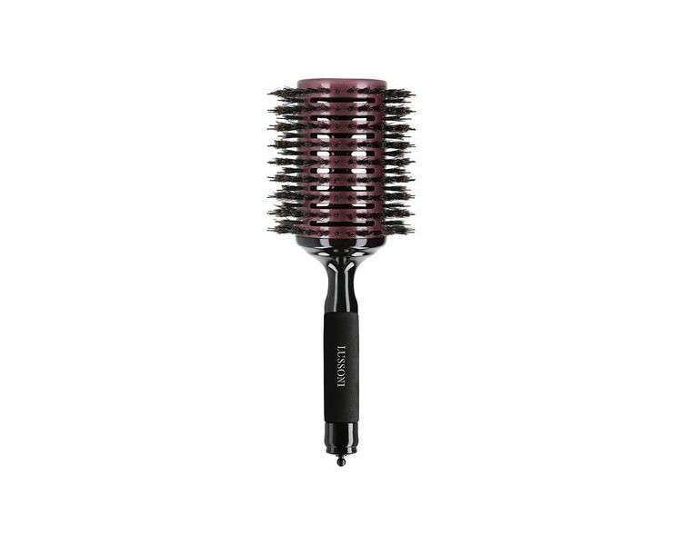 T4B LUSSONI Round Wooden Hair Brush for Styling Long and Thick Hair with Boar Bristles and Nylon Pins Ceramic Coating 65mm