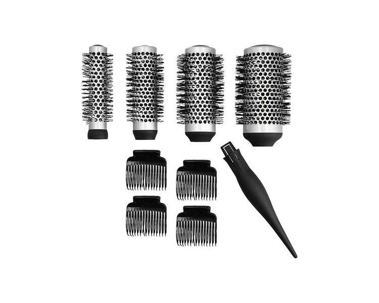 T4B LUSSONI Professional Anti-Static Styling Brush Set with 4 Interchangeable Brush Heads, 4 Clips, Flexible Material - Black