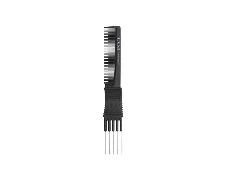 T4B Lussoni Lift Comb LC 200 Carbon Teasing Comb with Metal Pick and Anti-Static Teeth 28x6x190mm