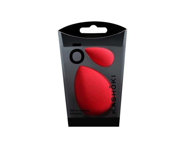 T4B KASHŌKI Red and Teardrop Shaped 2 Piece Makeup Sponge Set - Standard and Mini for Concealer, Plastic and Latex-Free