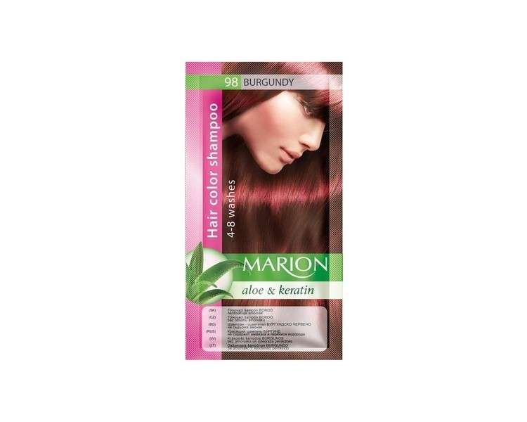 Marion Hair Dye Shampoo in Bag Semi-Permanent Color with Aloe and Keratin 98 Burgundy