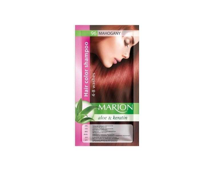 Marion Hair Dye Shampoo in Bag Semi-Permanent Color with Aloe and Keratin 96 Mahogany