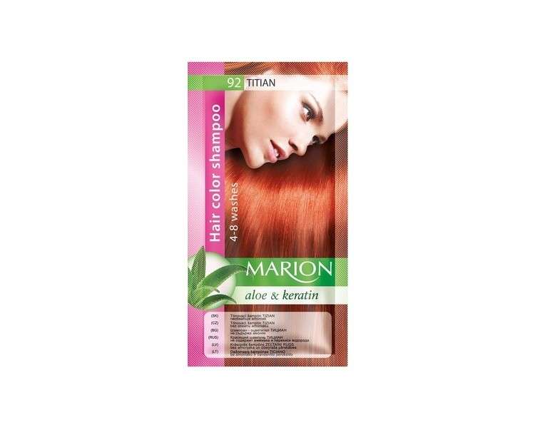 Marion Hair Dye Shampoo in Sachet Semi-Permanent Color with Aloe and Keratin 92 Titian