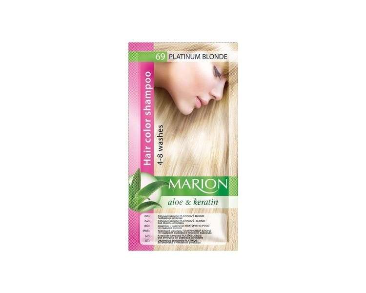 Marion Hair Dye Shampoo in Bag Semi-Permanent Color with Aloe and Keratin 69 Platinum Blonde