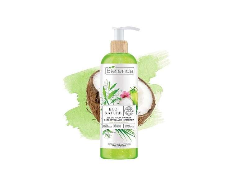 Bielenda Eco Nature Coconut Water + Green Tea + Lemongrass Detoxifying-Mattifying Face Cleansing Gel 200g for Combination and Oily Skin