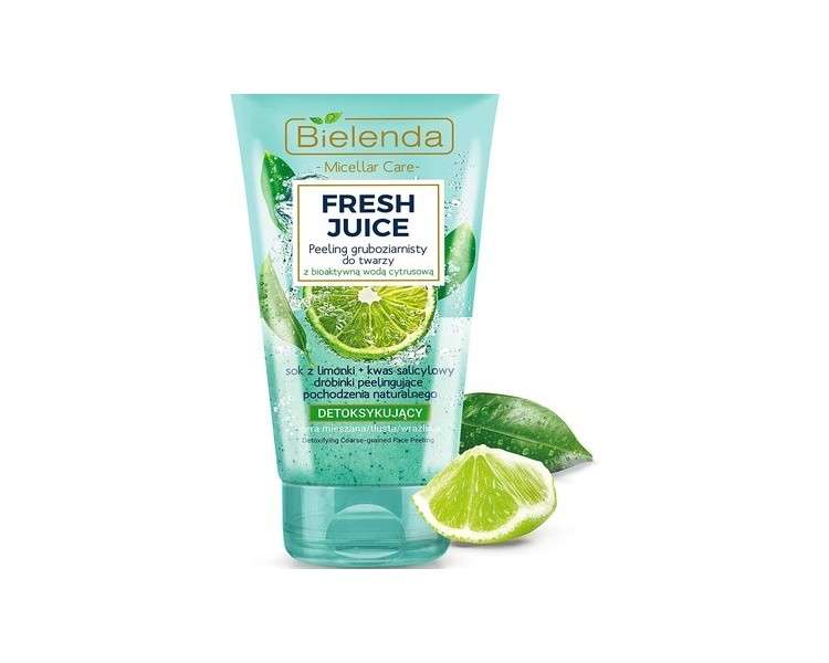 Bielenda Fresh Juice Face Peeling in a Light Gel Formula with Lime 150g - Detoxifying Coarse-Grained Scrub - Cleanses and Refreshes