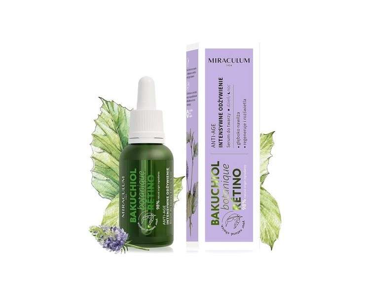 Miraculum Bakuchiol Anti-Aging Regenerating Day and Night Face Serum with Vitamin C and Botanic Retinol 30ml