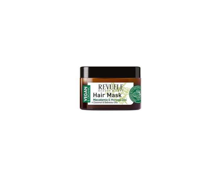 Revuele Hair Mask 360ml Vegan and Organic Moisturizing Smoothing Treatment for Dry, Damaged, and Brittle Hair with Macadamia, Moringa, Coconut, and Babassu Oil