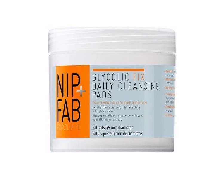 Nip + Fab Glycolic Acid Fix Daily Cleansing Pads for Face with Hyaluronic Acid, Witch Hazel, Exfoliating Resurfacing AHA Facial Pad for Exfoliation Even Skin Tone Brighten Skin