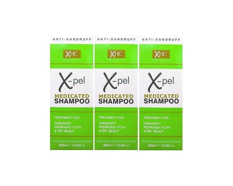 Xpel Medicated Shampoo Treatment for Dandruff Psoriasis Dry Itchy Scalp 300ml - Pack of 3