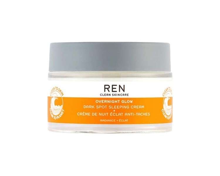 REN Clean Skincare Overnight Glow Dark Spot Sleeping Cream Reduce Hyperpigmentation Hydrating Brightening Facial Moisturiser Algae Complex with Glycogen 50ml