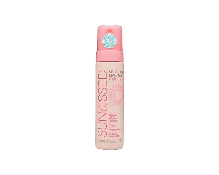 Sunkissed Self Tan Mousse Medium 200ml 95% Natural Vegan Cruelty Free Coconut Fragrance